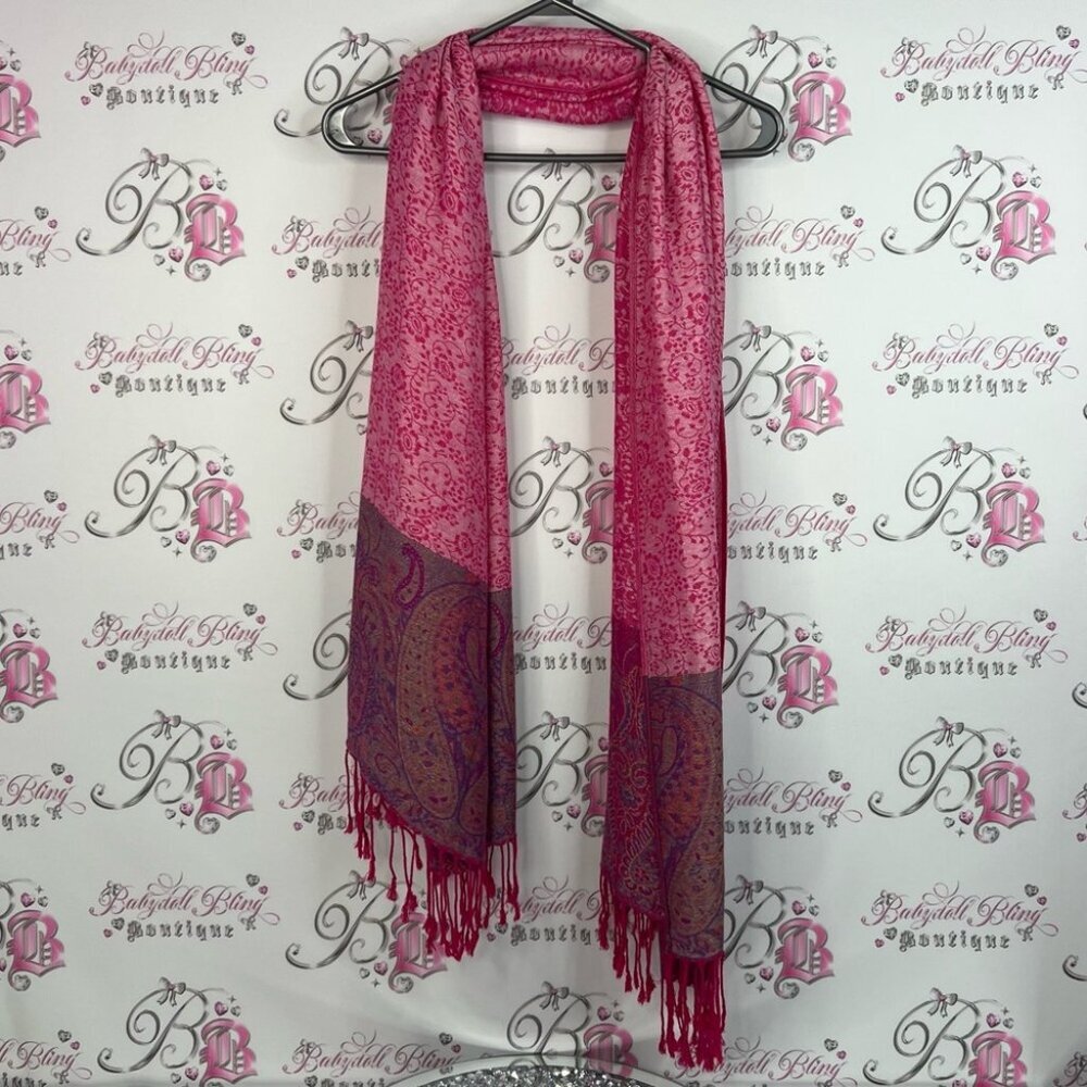 Scarf shawl wrap tassles boho paisley Elegant Pink and Purple Women's Scarf